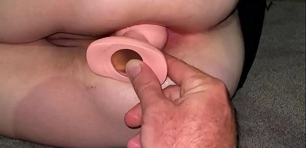  Wife’s arse stretched with huge butt plug